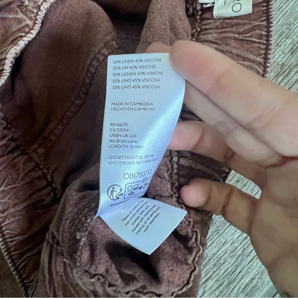 Pilcro Linen Blend Drawstring Pants, Brown, Wide Leg Relaxed Fit, Women’s Large - Picture 6 of 14